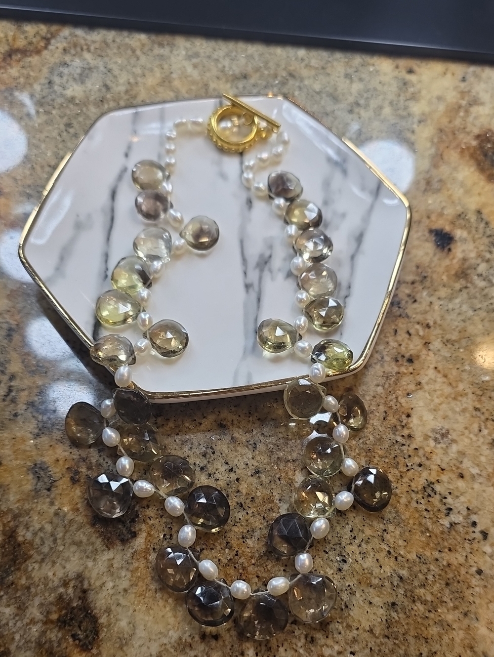 Gold-tone Toggle Smoky Quartz & Pearl Necklace - Elegant Women’s Jewelry
